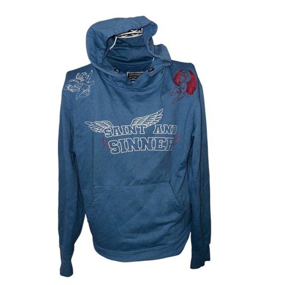 Cornerstore Bodega Saint and Sinner Blue Embroidered Cherub Hoodie Streetwear